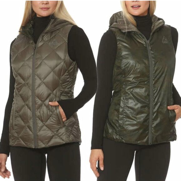 Gerry Reversible Hooded Down Vest Olive Army Packable Lightweight Size M NWOT - Picture 1 of 7